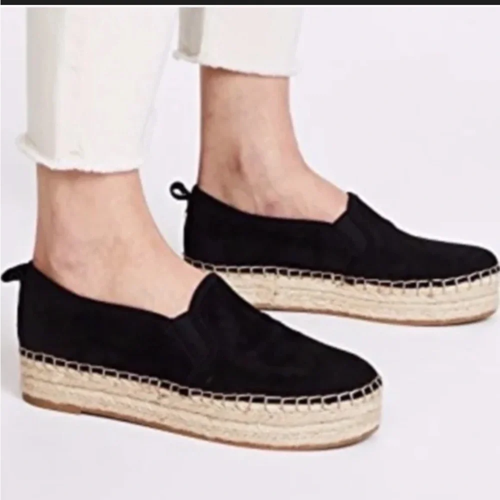 Sam Edelman Carrin Espadrilles Suede Platforms Black. Size 7.5